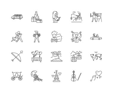 Rüyalar çizgi simgeleri, işaretler, vektör seti, anahat illüstrasyon kavramı 