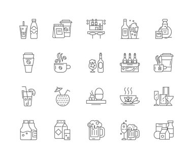 İçme hattı simgeleri, işaretler, vektör seti, anahat illüstrasyon kavramı 