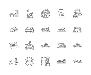 Sürücü çizgisi simgeleri, işaretler, vektör seti, anahat çizim konsepti 