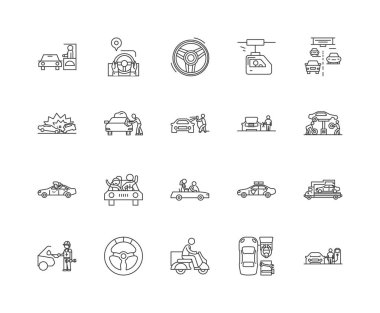 Sürüş hattı simgeleri, işaretler, vektör seti, anahat illüstrasyon kavramı 