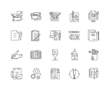 Satır simgelerini, işaretleri, vektör kümesini, anahat çizim konseptini düzenleme 