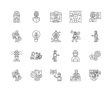 Elektrik hizmetleri hattı simgeleri, işaretler, vektör seti, anahat illüstrasyon kavramı 