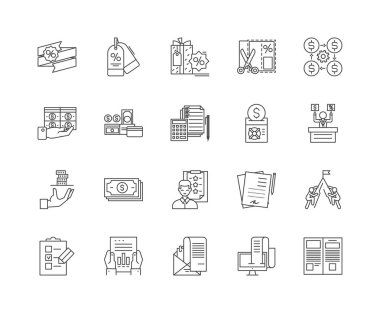 Eşitlik serbest bırakma satırı simgeleri, işaretler, vektör seti, anahat illüstrasyon kavramı 