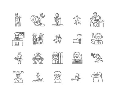 Mükemmellik çizgi simgeleri, işaretler, vektör seti, anahat illüstrasyon kavramı 