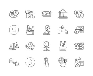 Değişim satırı simgeleri, işaretler, vektör seti, anahat çizim kavramı 