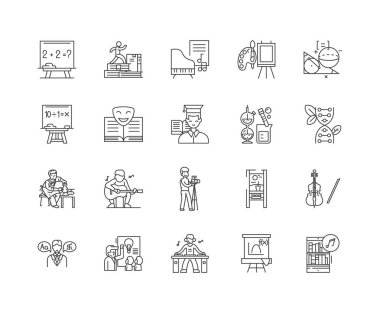 İfadeler çizgi simgeleri, işaretler, vektör seti, anahat çizim kavramı 