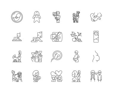 Aile planlaması çizgi simgeleri, işaretler, vektör seti, anahat illüstrasyon kavramı 