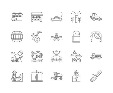 Tarım hizmetleri çizgi simgeleri, işaretler, vektör seti, anahat illüstrasyon kavramı 