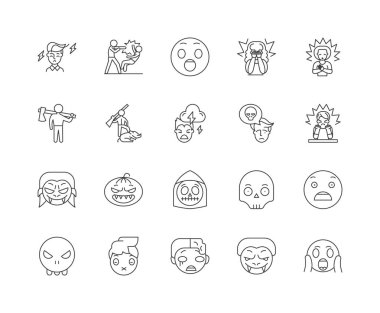 Korku çizgisi simgeleri, işaretler, vektör seti, anahat illüstrasyon kavramı 