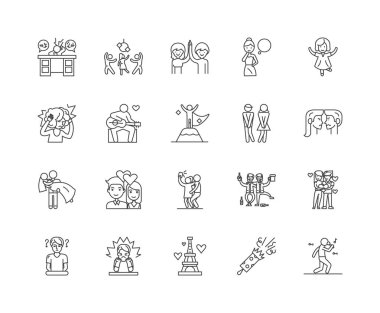 Duygu çizgi simgeleri, işaretler, vektör seti, anahat illüstrasyon kavramı 