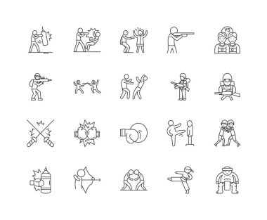 Dövüş çizgisi simgeleri, işaretler, vektör seti, anahat illüstrasyon kavramı 