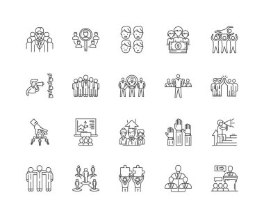 Odak grup çizgisi simgeleri, işaretler, vektör seti, anahat çizim kavramı 