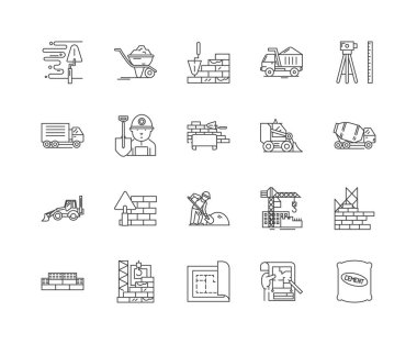 Temel çizgi simgeleri, işaretler, vektör seti, anahat çizim kavramı 