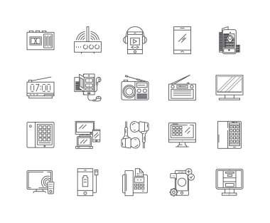 Gadjets çizgi simgeleri, işaretler, vektör seti, anahat illüstrasyon kavramı 