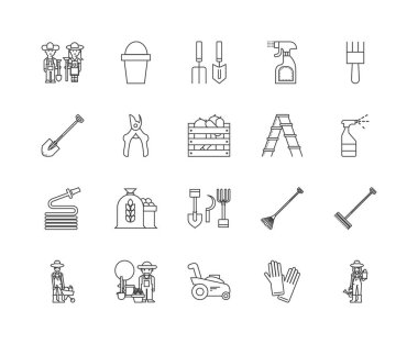 Bahçe hizmetleri çizgi simgeleri, işaretler, vektör seti, anahat illüstrasyon kavramı 