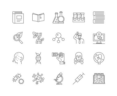 Genetik çizgi simgeleri, işaretler, vektör seti, anahat illüstrasyon kavramı 