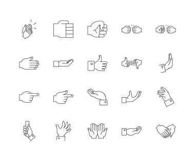 Jestler satır simgeleri, işaretler, vektör seti, anahat illüstrasyon kavramı 