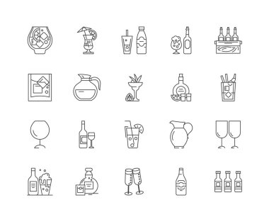 Cam çizgi simgeleri, işaretler, vektör seti, anahat illüstrasyon kavramı 