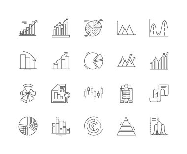 Grafik çizgi simgeleri, işaretler, vektör seti, anahat çizim i 