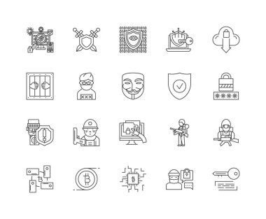 Koruma hattı simgeleri, işaretler, vektör seti, anahat çizim konsepti 