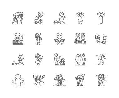 Mutluluk çizgisi simgeleri, işaretler, vektör seti, anahat illüstrasyon kavramı 