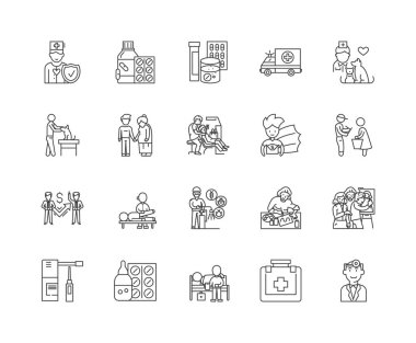 Yardım satırı simgeleri, işaretler, vektör seti, anahat çizim konsepti 