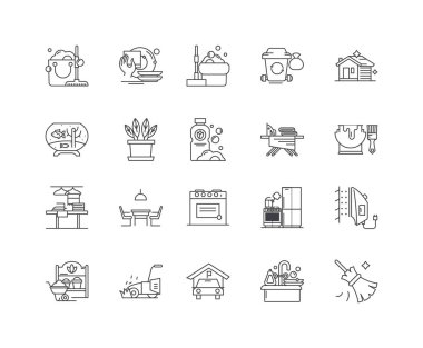 Ev tipi çizgi simgeleri, işaretler, vektör seti, anahat çizim konsepti 