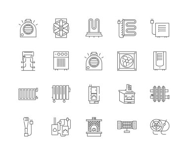 Hvac çizgi simgeleri, işaretler, vektör seti, anahat illüstrasyon kavramı 