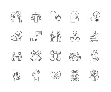 Insights çizgi simgeleri, işaretler, vektör seti, anahat illüstrasyon kavramı 