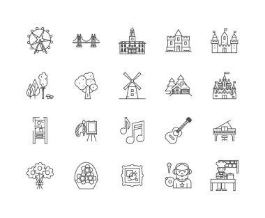 İlham hattı simgeleri, işaretler, vektör seti, anahat illüstrasyon kavramı 