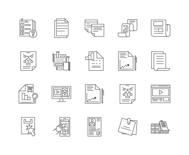 Talimat satırı simgeleri, işaretler, vektör seti, anahat çizim kavramı 
