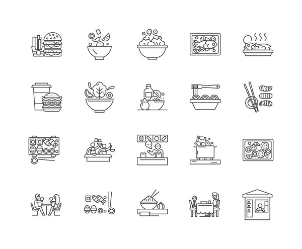 Iconos de línea de cena, signos, conjunto de vectores, esquema concepto de ilustración — Vector de stock