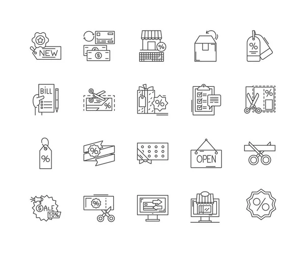 Iconos de línea de descuento, signos, conjunto de vectores, esquema concepto de ilustración — Vector de stock