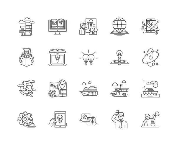 Iconos de línea de descubrimiento, signos, conjunto de vectores, esquema concepto de ilustración — Archivo Imágenes Vectoriales