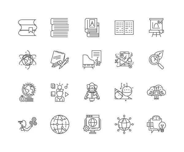 Iconos de línea de educación a distancia, signos, conjunto de vectores, esquema concepto de ilustración — Archivo Imágenes Vectoriales
