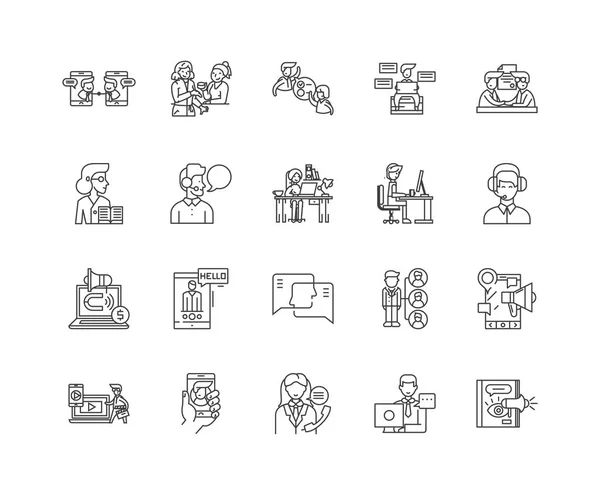 Iconos de líneas de consultor de diversidad, signos, conjunto de vectores, concepto de ilustración de esquema — Vector de stock