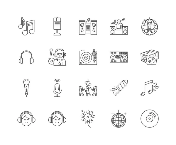 Iconos de línea Dj, signos, conjunto de vectores, esquema concepto de ilustración — Vector de stock