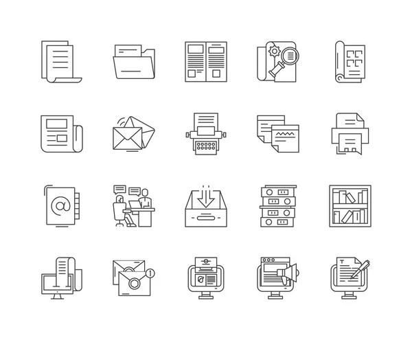 Iconos de línea de flujo de documentos, signos, conjunto de vectores, esquema concepto de ilustración — Archivo Imágenes Vectoriales