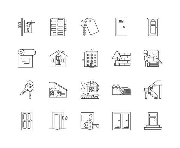 Linea porte icone, segni, set vettoriale, concetto di illustrazione contorno — Vettoriale Stock
