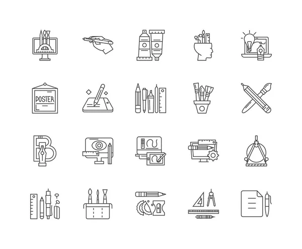 Iconos de línea de dibujo, signos, conjunto de vectores, esquema concepto de ilustración — Vector de stock