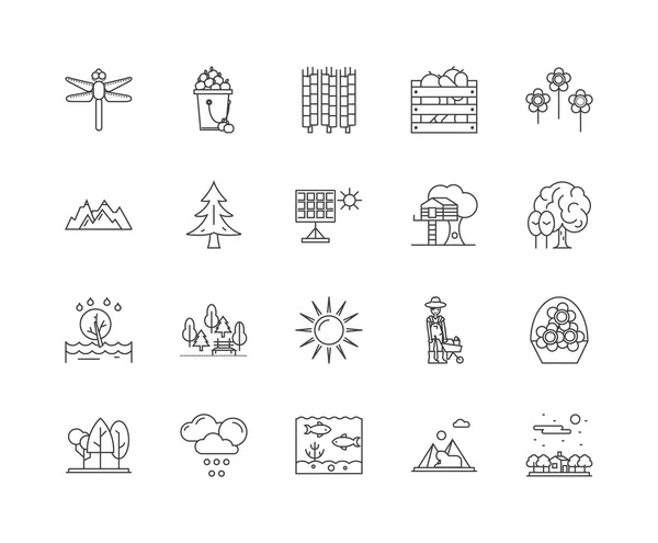 Iconos de línea de ecología, signos, conjunto de vectores, esquema concepto de ilustración — Archivo Imágenes Vectoriales