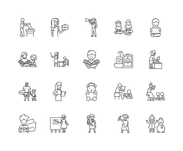 Icônes de ligne éducateur, signes, ensemble vectoriel, schéma concept d'illustration — Image vectorielle
