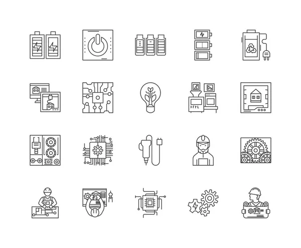 Componentes electrónicos iconos de línea, signos, conjunto de vectores, esquema concepto de ilustración — Archivo Imágenes Vectoriales