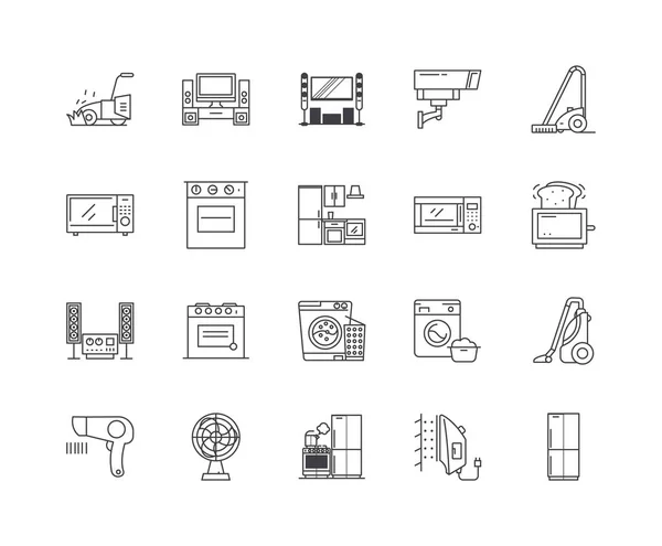 Iconos de línea de equipos electrónicos, signos, conjunto de vectores, esquema concepto de ilustración — Vector de stock
