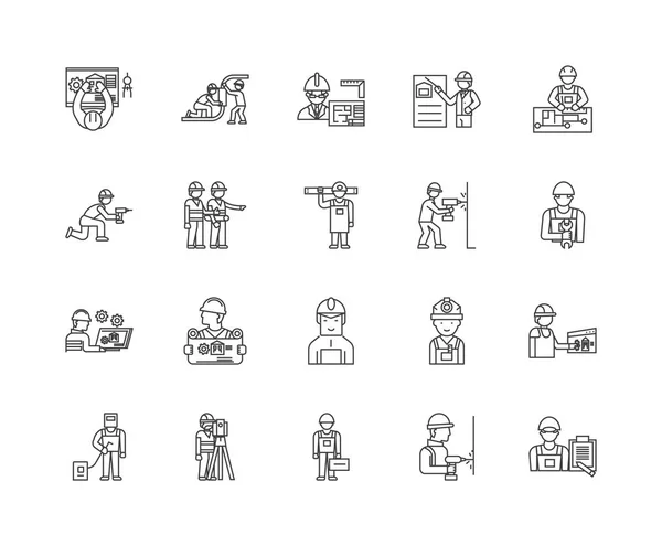 Iconos de línea de los empleados, signos, conjunto de vectores, esquema concepto de ilustración — Vector de stock