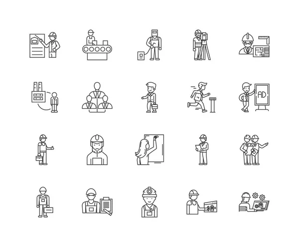 Iconos de línea de empleo, signos, conjunto de vectores, esquema concepto de ilustración — Vector de stock