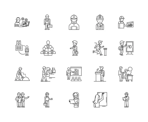 Iconos de línea de la agencia de empleo, signos, conjunto de vectores, esquema concepto de ilustración — Vector de stock