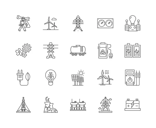 Icone, cartelli, set vettoriali, schema illustrativo dell'industria energetica — Vettoriale Stock