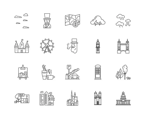 Angleterre ligne icônes, signes, ensemble vectoriel, schéma illustration concept — Image vectorielle