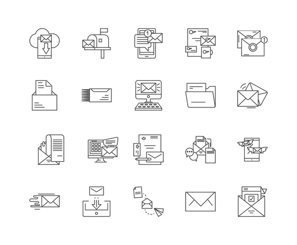 Iconos de línea de sobre, signos, conjunto de vectores, esquema concepto de ilustración — Vector de stock